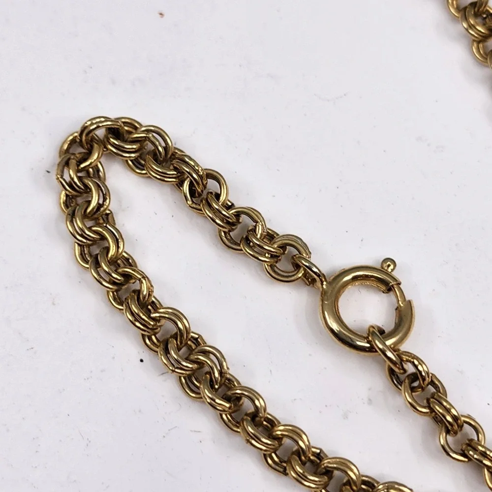 Gold Tone Double Rolo Link Chain Necklace Long Layering Statement Chunky Retro